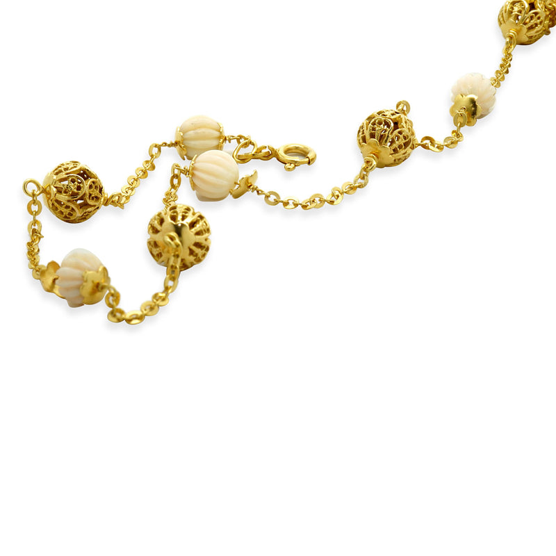 18 Karat Yellow Gold Coral Beaded Station Necklace