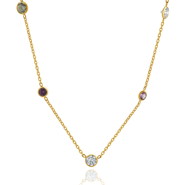 14 Karat Yellow Gold Pink Sapphire & Diamonds By The Yard Necklace