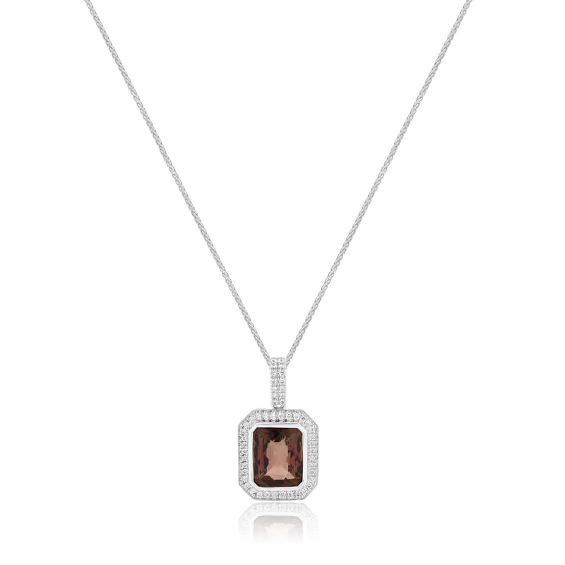 18 Karat White Gold Pink Tourmaline and Diamond Necklace