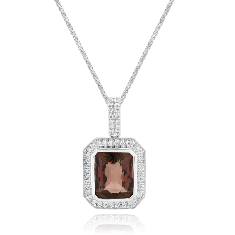 18 Karat White Gold Pink Tourmaline and Diamond Necklace