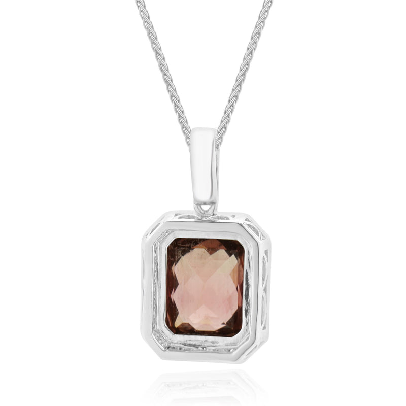 18 Karat White Gold Pink Tourmaline and Diamond Necklace