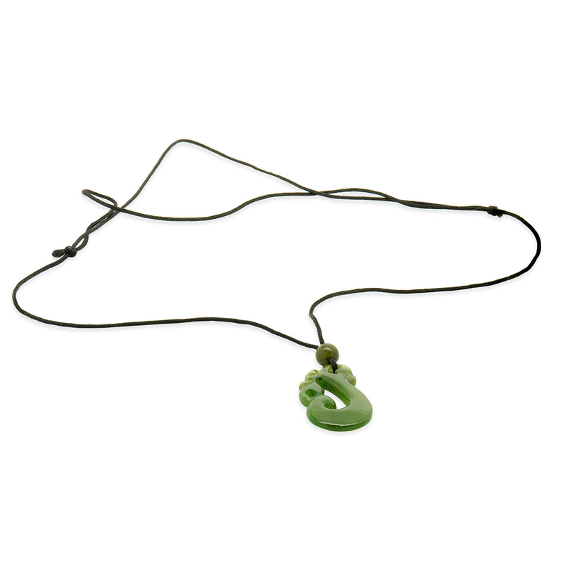 Green Jade Pendant on Black Cord Necklace