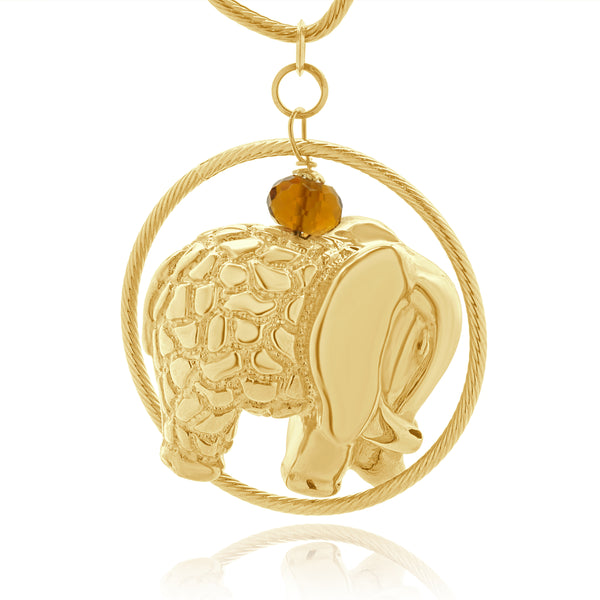 14 Karat Yellow Gold Citrine and Onyx Beaded Elephant Necklace