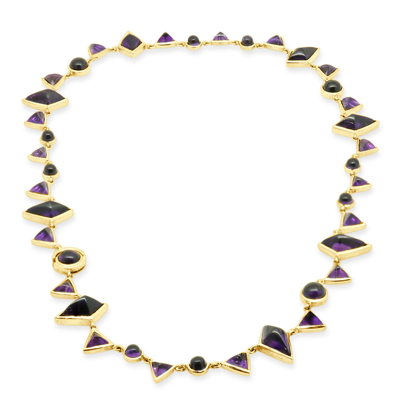 14 Karat Yellow Gold Cabochon Amethyst Necklace