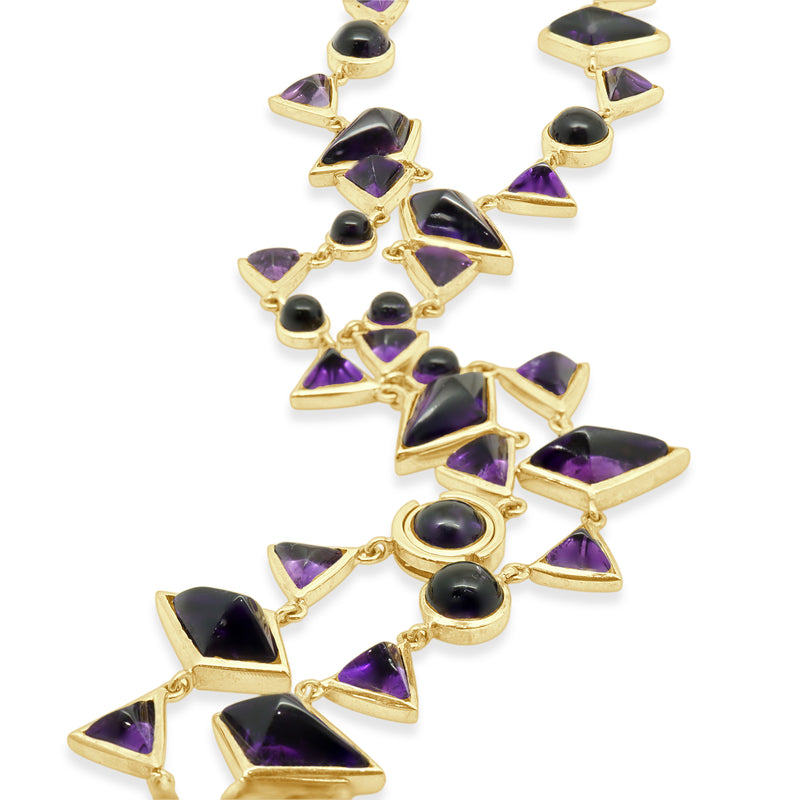 14 Karat Yellow Gold Cabochon Amethyst Necklace