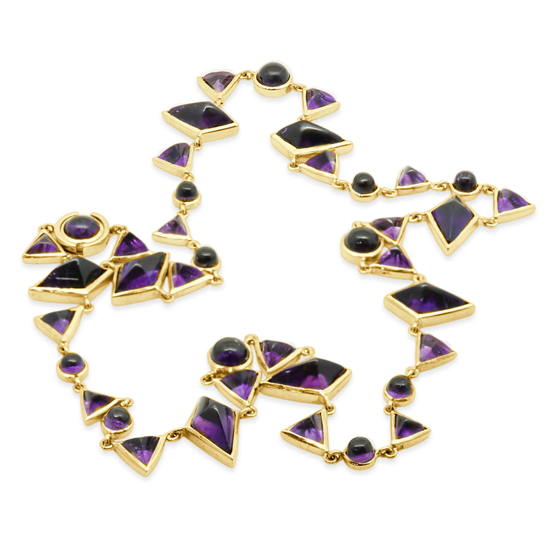 14 Karat Yellow Gold Cabochon Amethyst Necklace