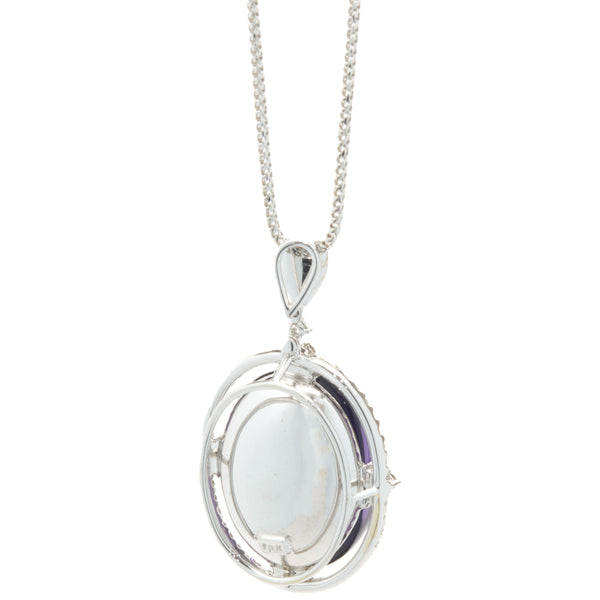 18/14 Karat White Gold Cabochon Cut Amethyst and Diamond Drop Necklace