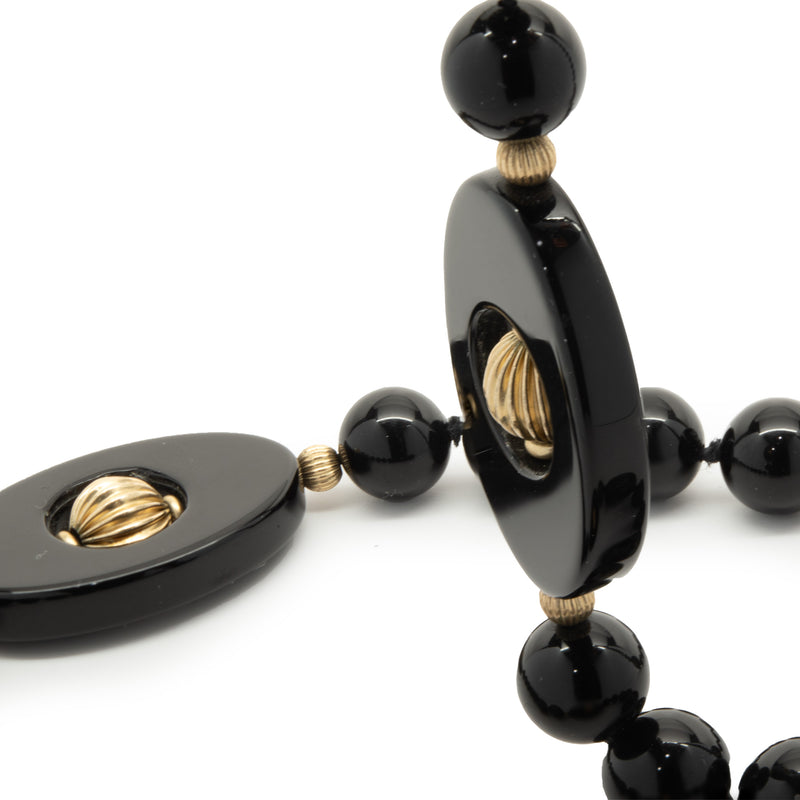 Black Onyx and 14 Karat Yellow Gold Beaded Necklace