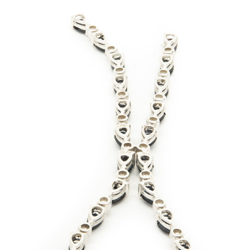 14 Karat White Gold Pear Shape Sapphire and Diamond Lariat Necklace
