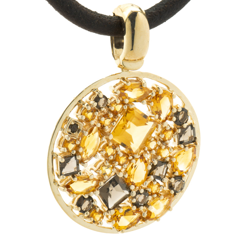 14 Karat Yellow Gold Smoky Topaz and Citrine Cutout Disc Necklace