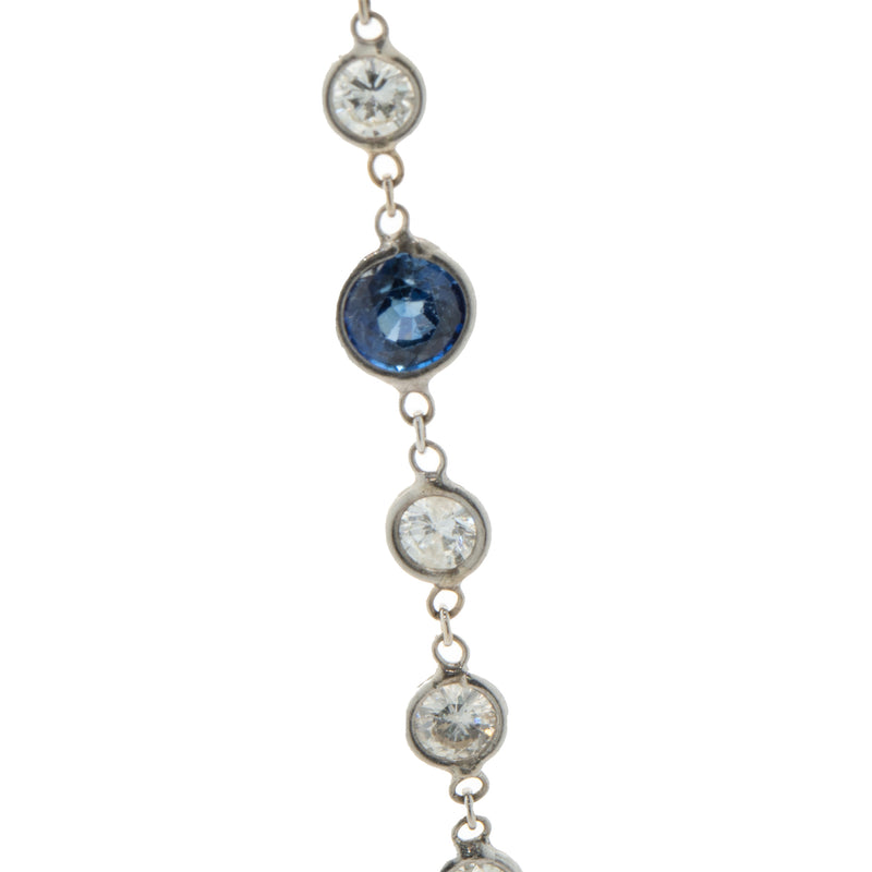 18 Karat White Gold Sapphire and Diamonds By The Yard Necklace