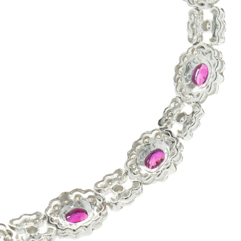 18 Karat White Gold Ruby and Diamond Halo Collar Necklace