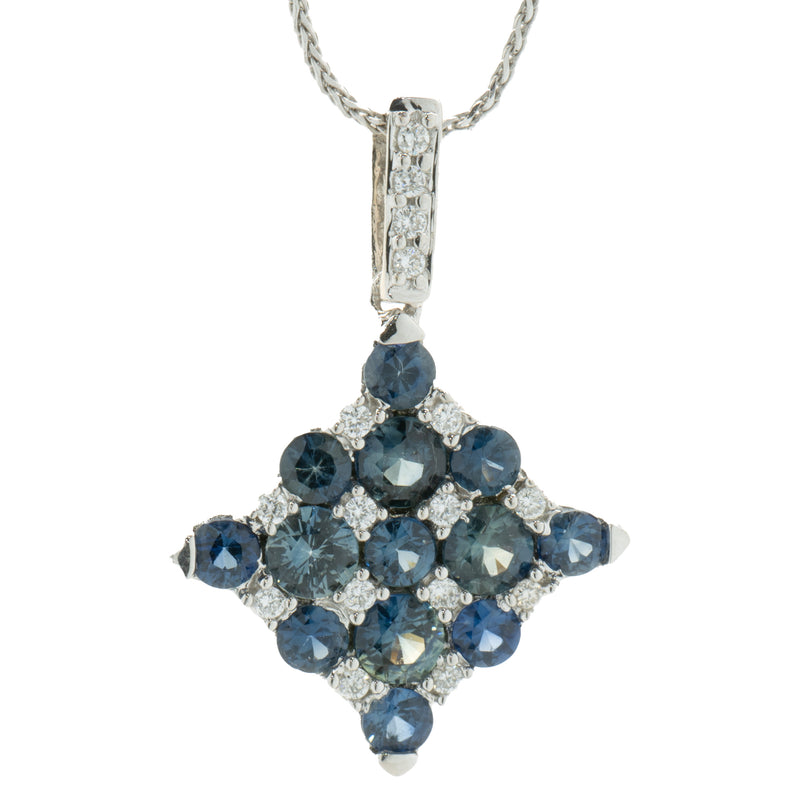 18 Karat White Gold Sapphire and Diamond Kite Necklace
