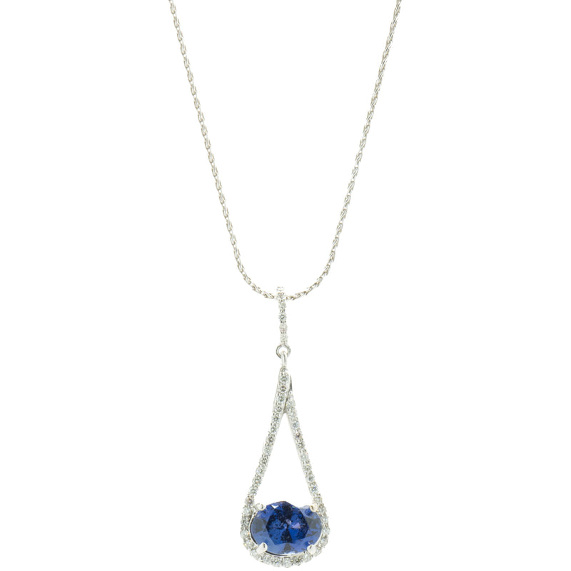 14 Karat White Gold Oval Sapphire and Diamond Loop Necklace