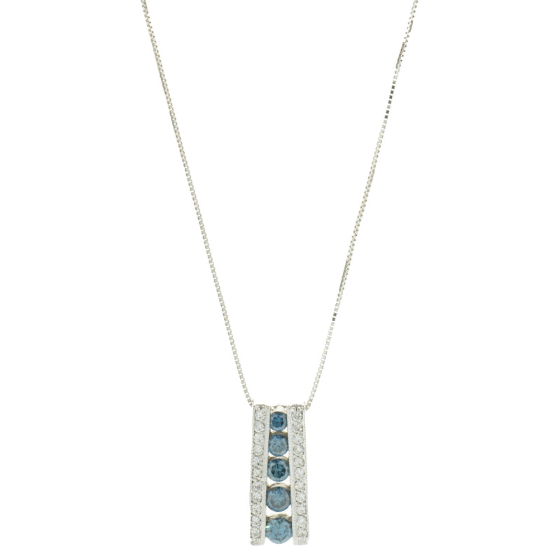 18 Karat White Gold Blue and White Diamond Slide Necklace