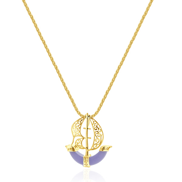 14 Karat Yellow Gold Lavender Jade Viking Ship Necklace