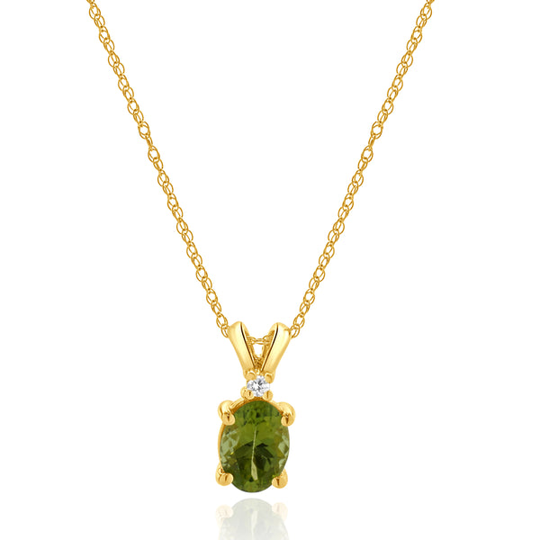 14 Karat Yellow Gold Peridot and Diamond Necklace