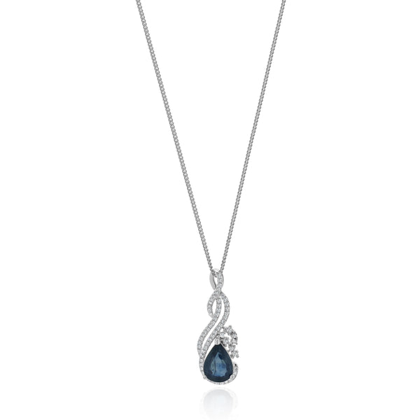 10 & 14 Karat White Gold Sapphire and Diamond Twist Necklace