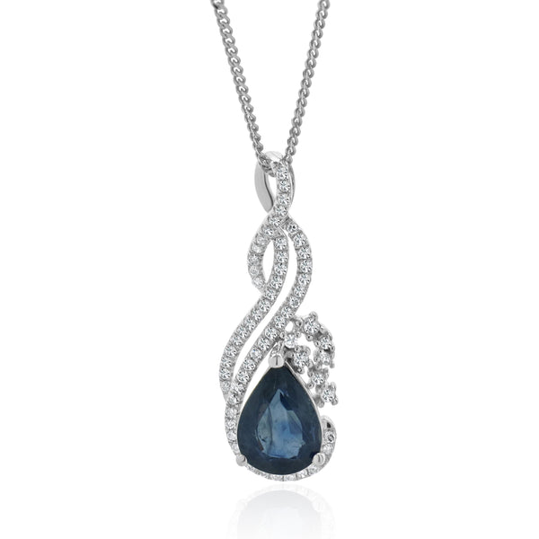 10 & 14 Karat White Gold Sapphire and Diamond Twist Necklace