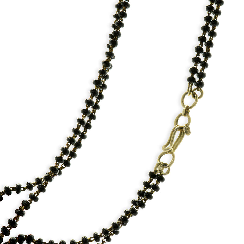 10 Karat Rose Gold Vintage Diamond Floral Motif and Double Stranded Onyx Bead Necklace