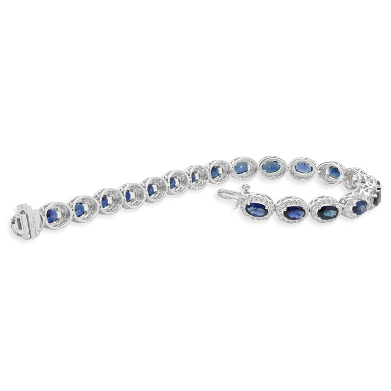 14 Karat White Gold Sapphire and Diamond Halo Link Bracelet
