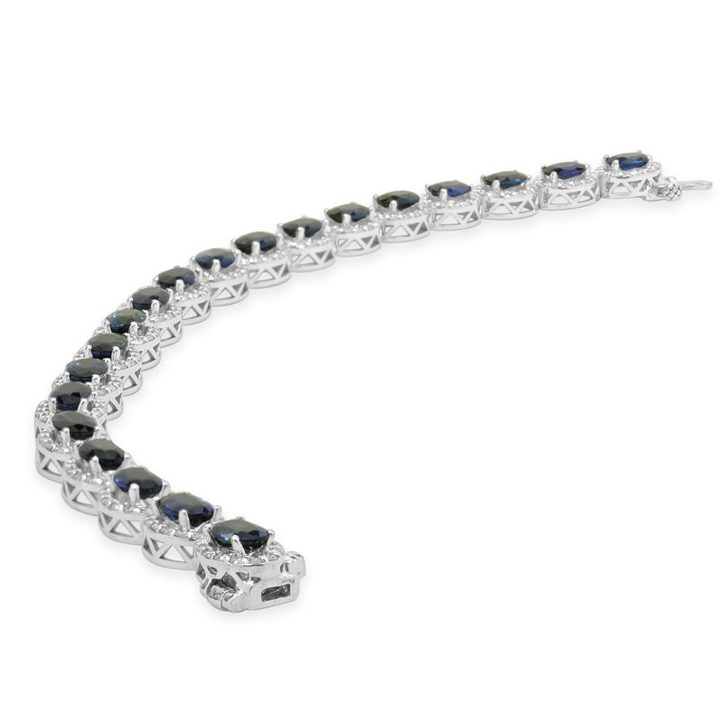 14 Karat White Gold Sapphire and Diamond Halo Link Bracelet
