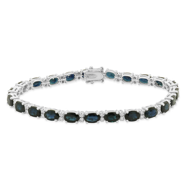 14K White Gold Sapphire and Diamond Tennis Bracelet