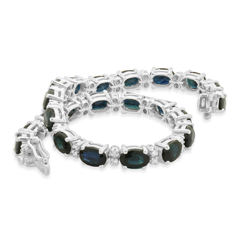 14K White Gold Sapphire and Diamond Tennis Bracelet