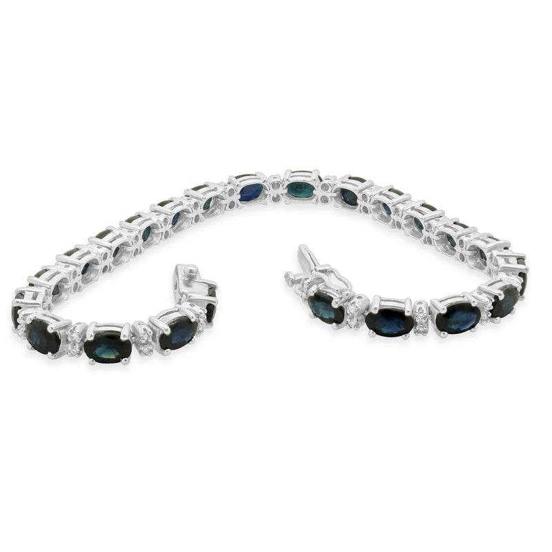 14K White Gold Sapphire and Diamond Tennis Bracelet