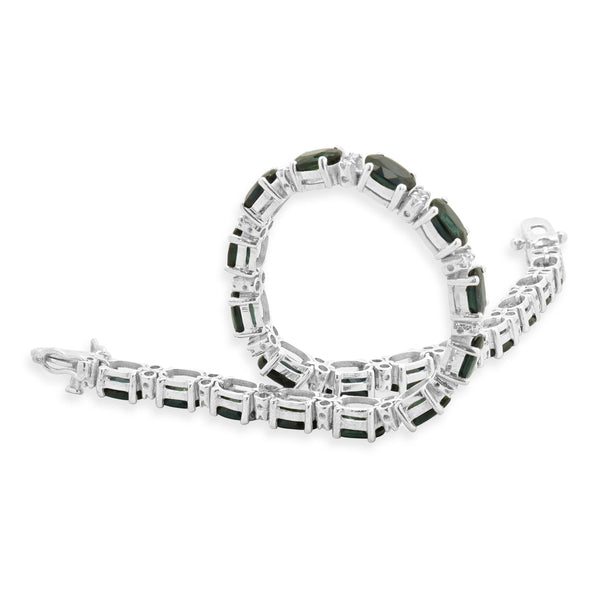 14K White Gold Sapphire and Diamond Tennis Bracelet