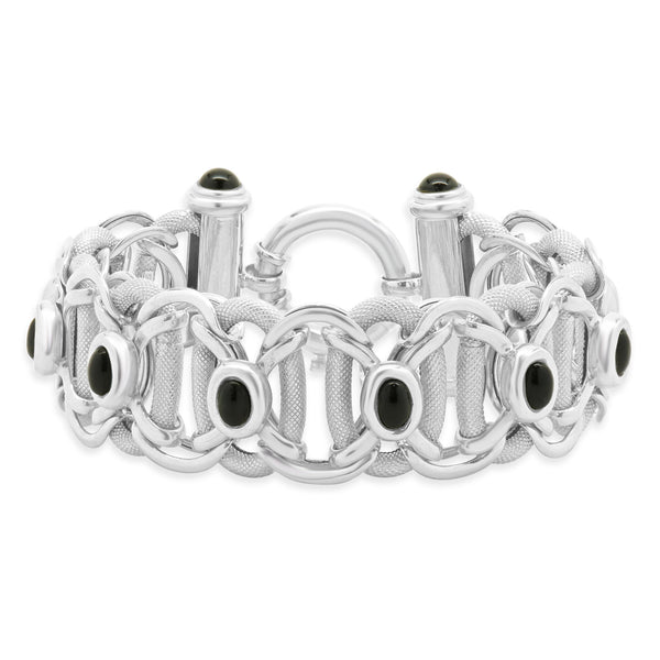 14K White Gold Textured and Onyx Bracelet