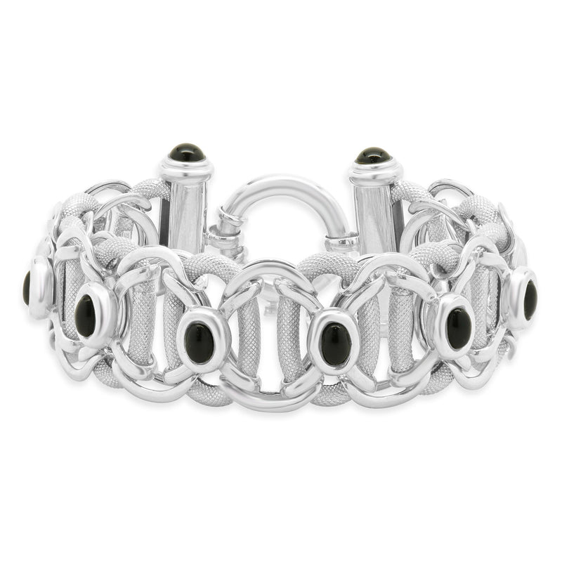 14K White Gold Textured and Onyx Bracelet