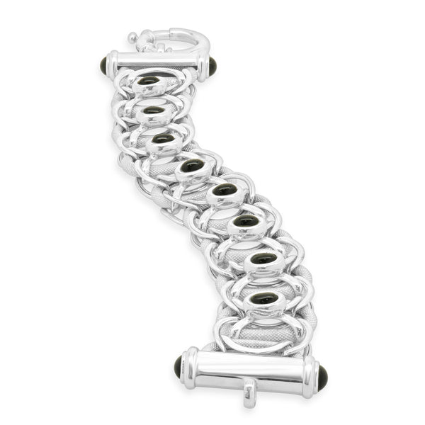 14K White Gold Textured and Onyx Bracelet