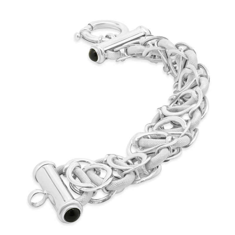 14K White Gold Textured and Onyx Bracelet