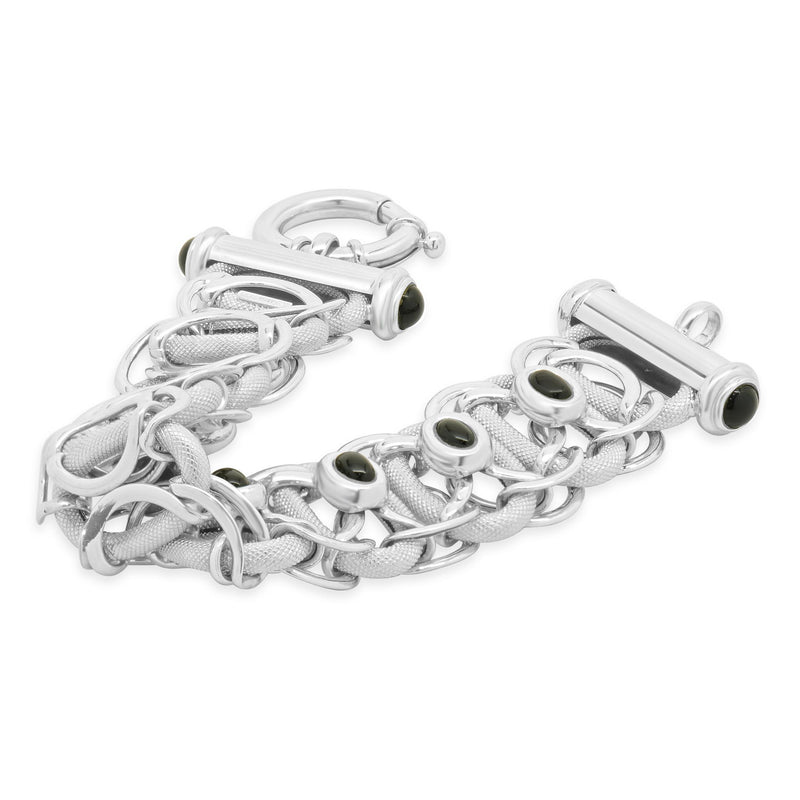 14K White Gold Textured and Onyx Bracelet