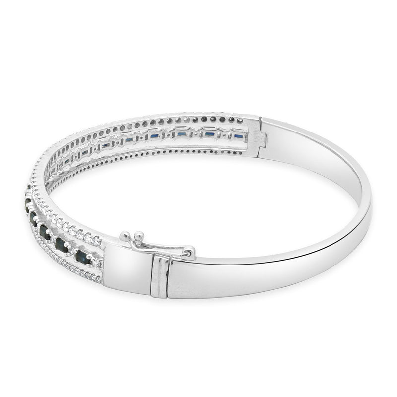 14 Karat White Gold Sapphire and Diamond Three Row Bangle Bracelet