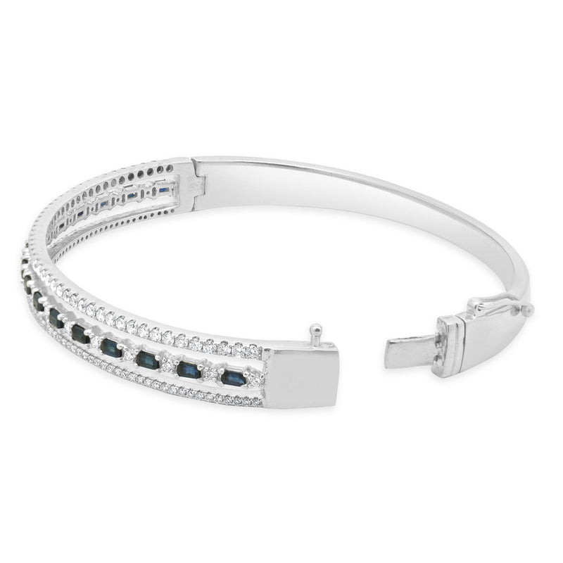 14 Karat White Gold Sapphire and Diamond Three Row Bangle Bracelet