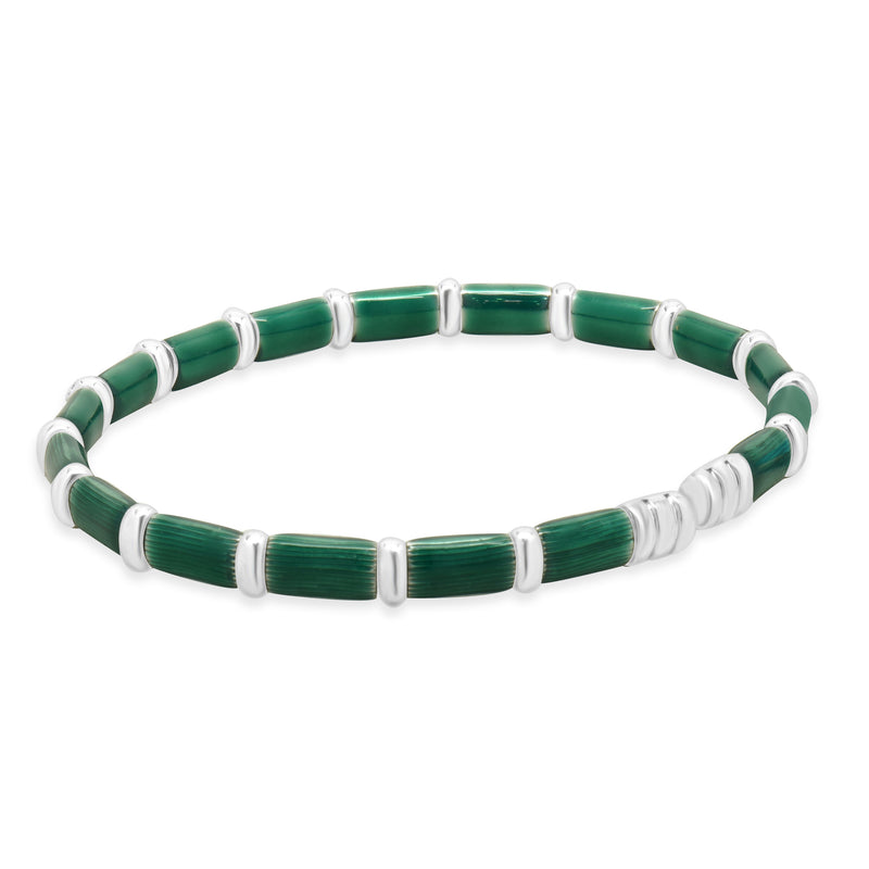 Sterling Silver & 18 Karat White Gold Green Enamel Bangle Bracelet