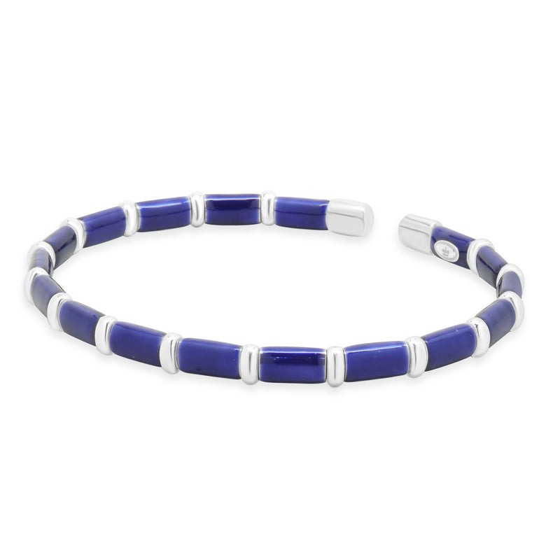 Sterling Silver & 18 Karat White Gold Navy Blue Enamel Bangle Bracelet