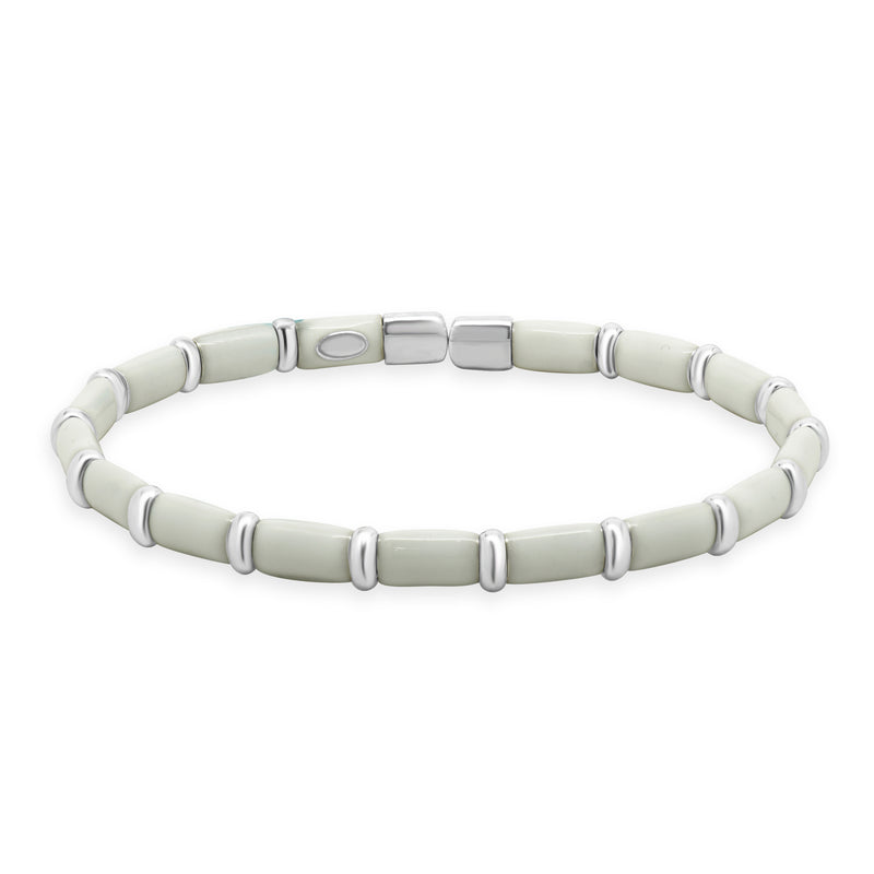 Sterling Silver & 18 Karat White Gold White Enamel Bangle Bracelet