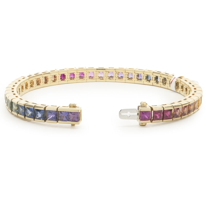 18 Karat Yellow Gold Rainbow Sapphire Inline Bracelet
