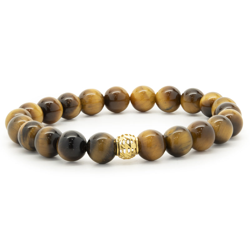 18 Karat Yellow Gold Tigers Eye Beaded Bracelet
