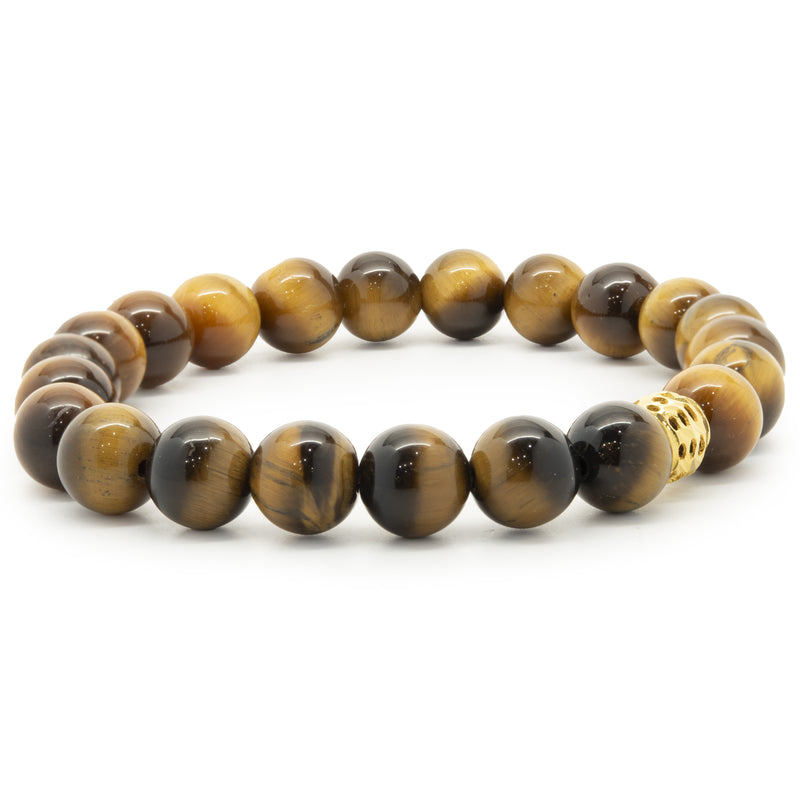 18 Karat Yellow Gold Tigers Eye Beaded Bracelet