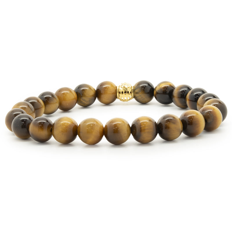 18 Karat Yellow Gold Tigers Eye Beaded Bracelet
