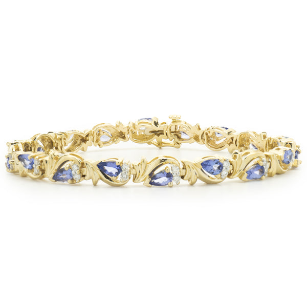 14 Karat Yellow Gold Vintage Tanzanite and Diamond Link Bracelet