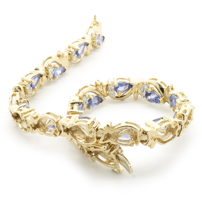 14 Karat Yellow Gold Vintage Tanzanite and Diamond Link Bracelet
