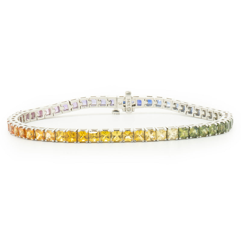 14 Karat White Gold Rainbow Sapphire Inline Tennis Bracelet