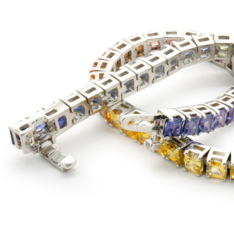 14 Karat White Gold Rainbow Sapphire Inline Tennis Bracelet