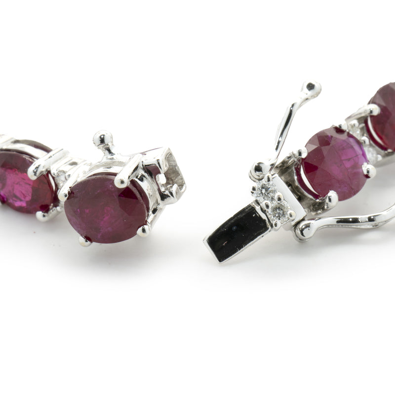18 Karat White Gold Ruby and Diamond Alternating Inline Bracelet