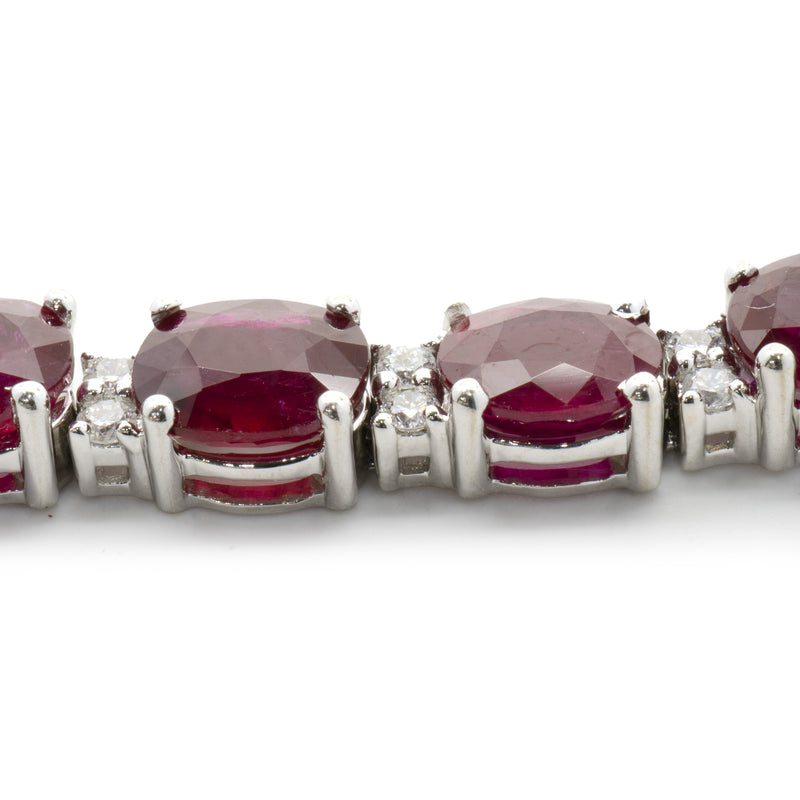 18 Karat White Gold Ruby and Diamond Alternating Inline Bracelet